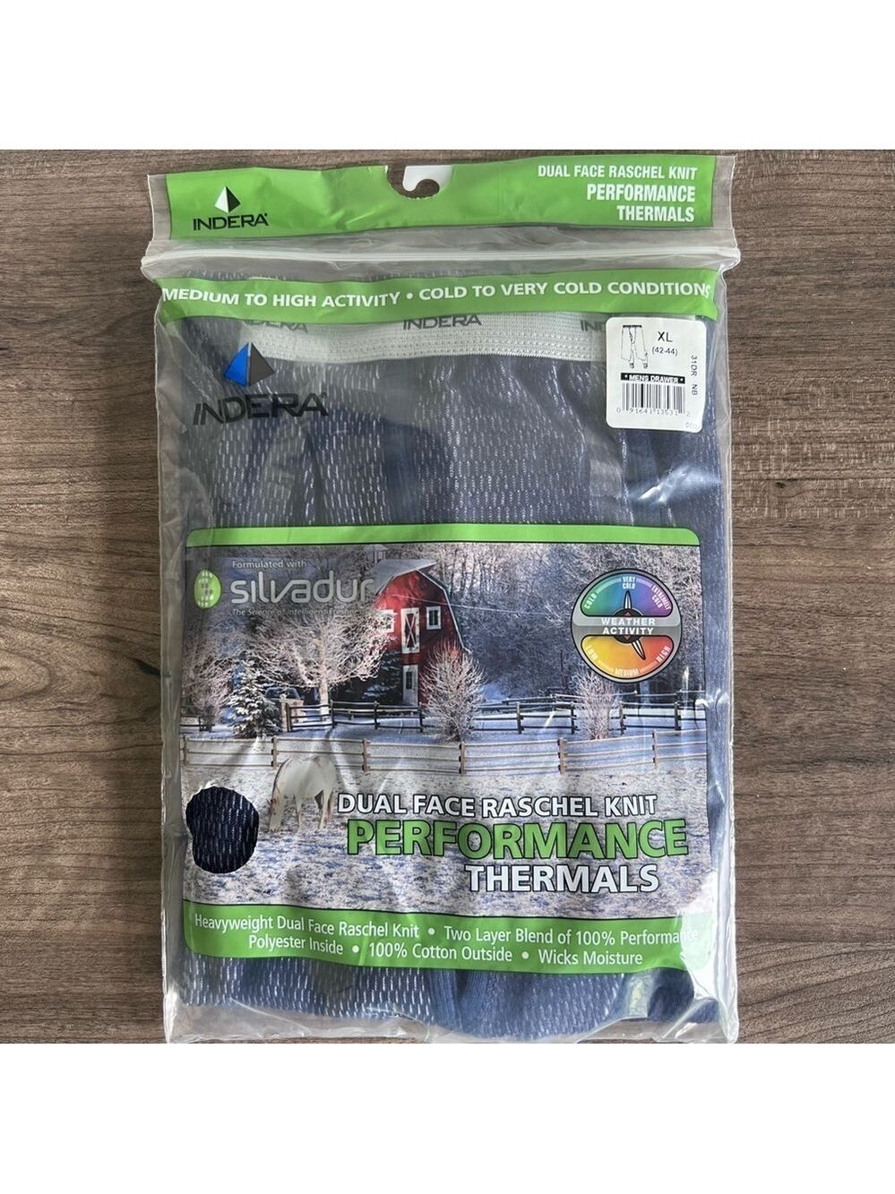 Indera Men's Dual Face Silvadur Performance Thermals Size XL